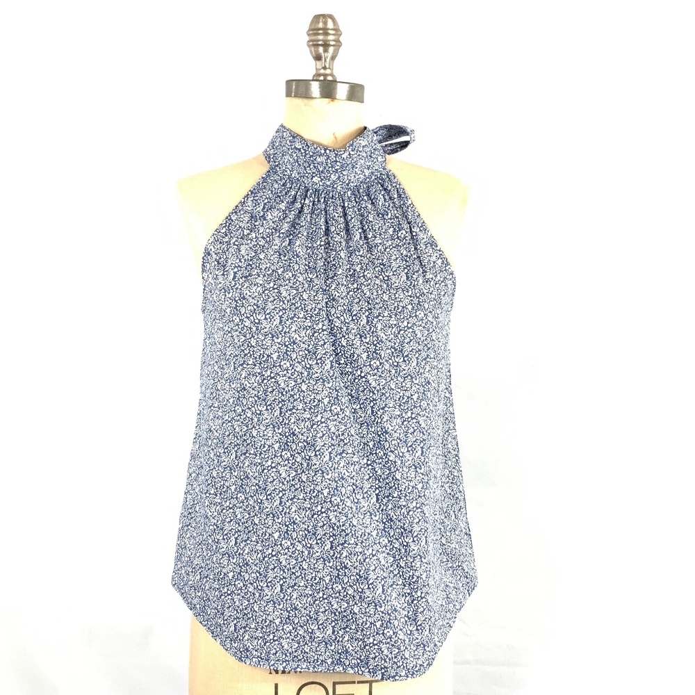 J. Crew S/L Floral Halter Style Stretch Blouse Top
